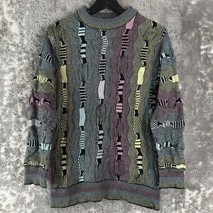 Reason Sz M 3D Textured Coogi Style Knit Pullover Sweater Multicolor Long Sleeve